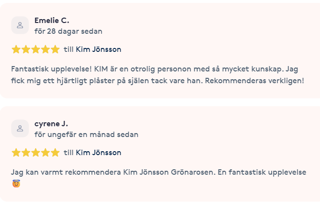 Nöjd kund recension för Gröna Rosens healing